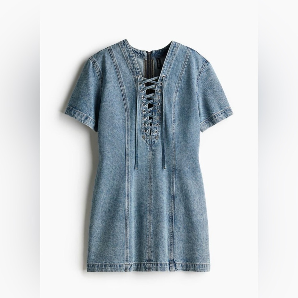 NWT lacing detail denim H&M dress - Picture 3 of 6